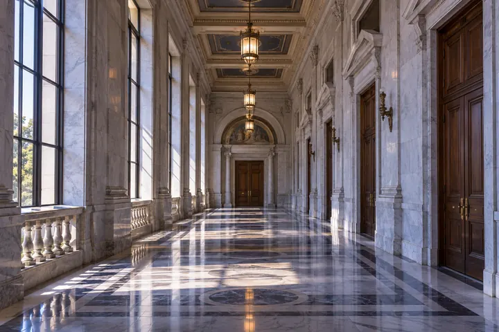 Pasillo de mármol de un edificio legislativo