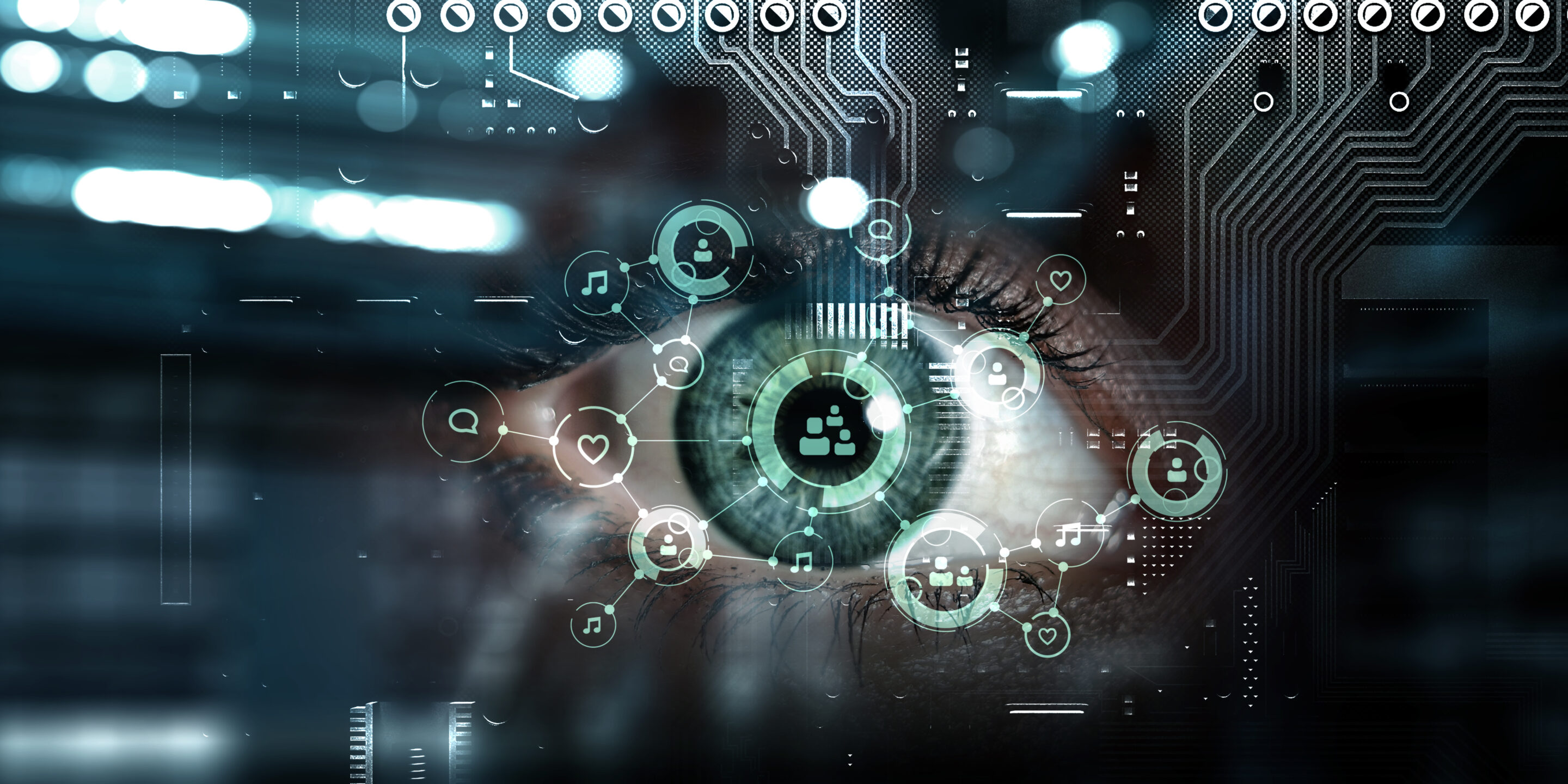 Close up of woman eye in process of scanning