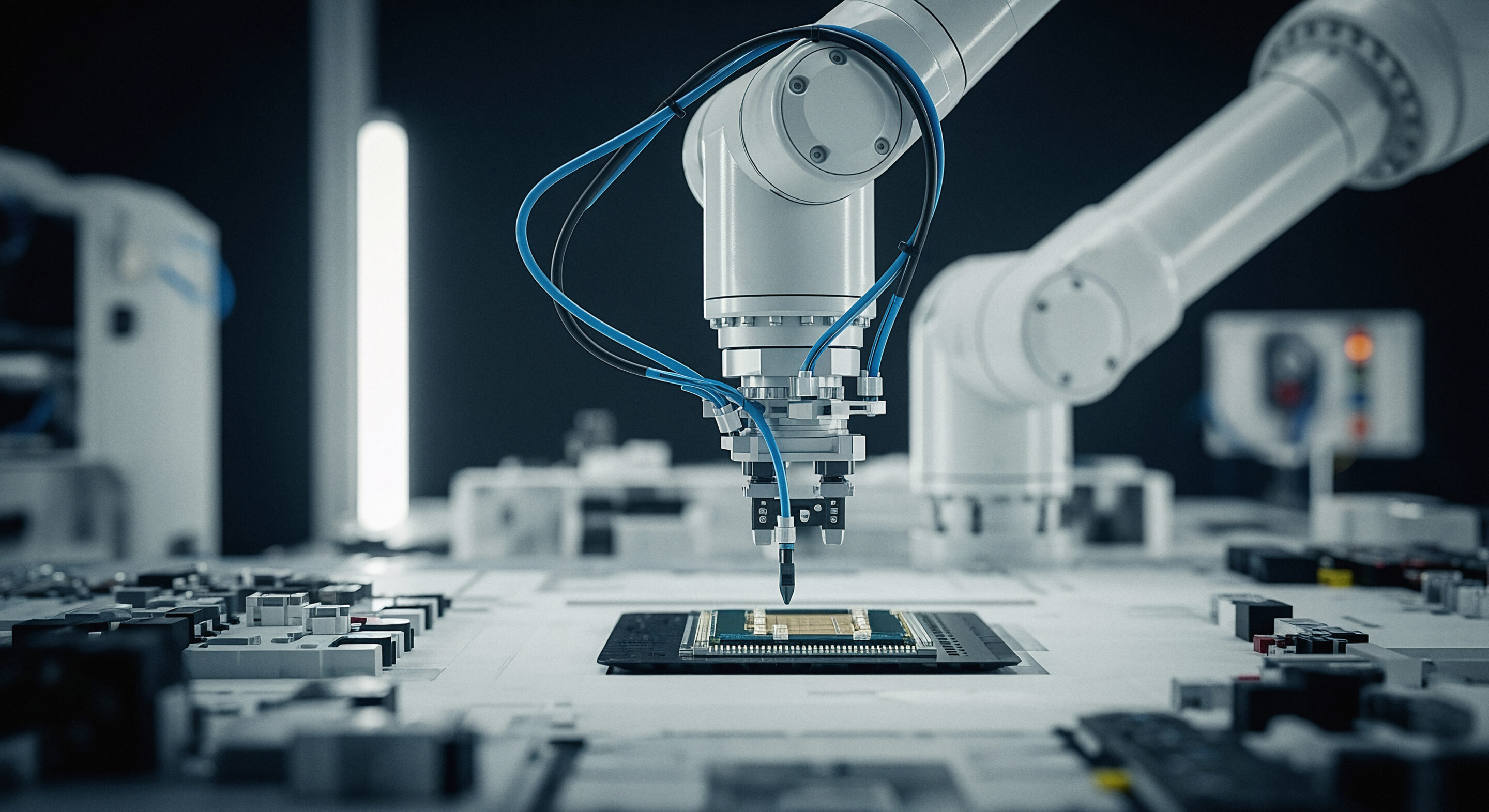 robotic-arm-placing-chip-circuit-board